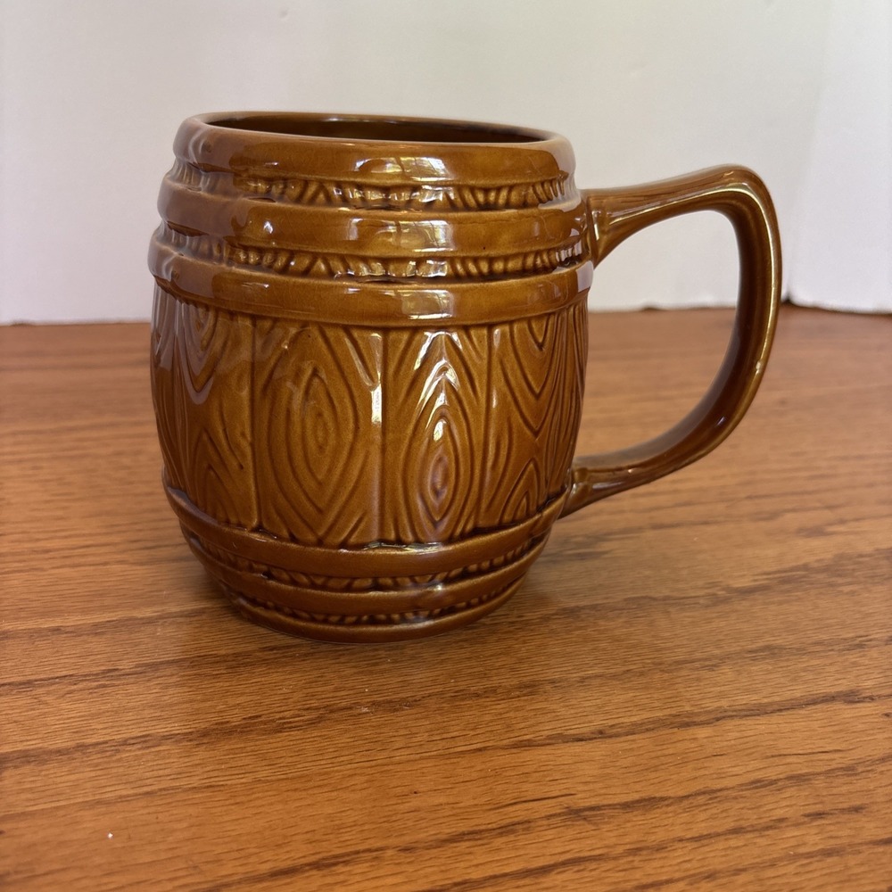 Cracker Barrel Big Coffee Cup Brown‎ Ceramic Whiskey Barrel Mug Tea BIG Mug